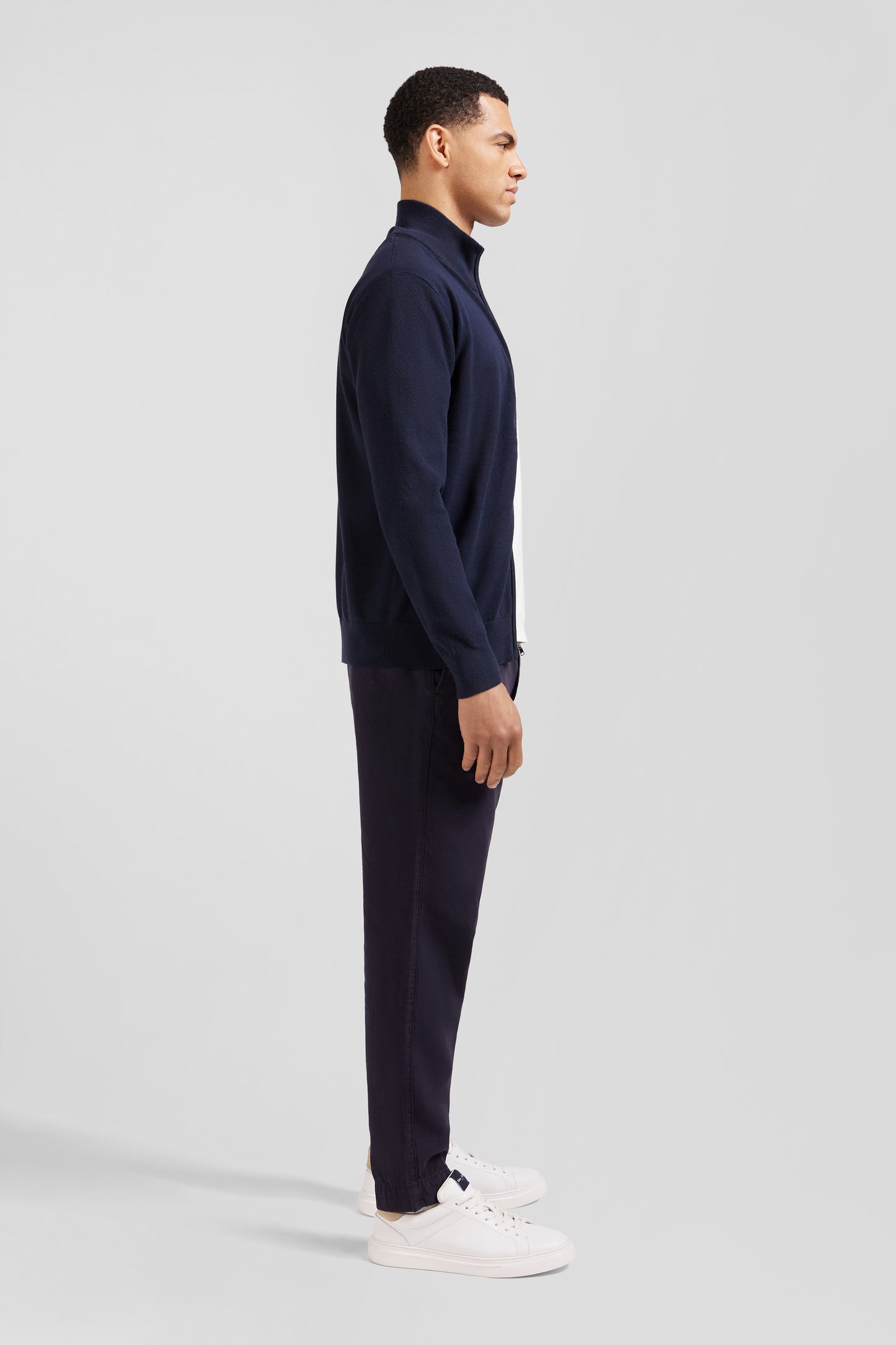 Navy cotton zipped jumper cardigan with tri-colour emblem