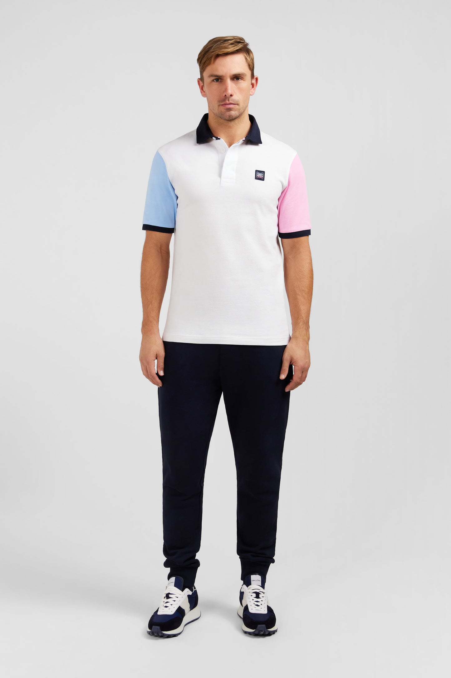 White colour-block polo shirt