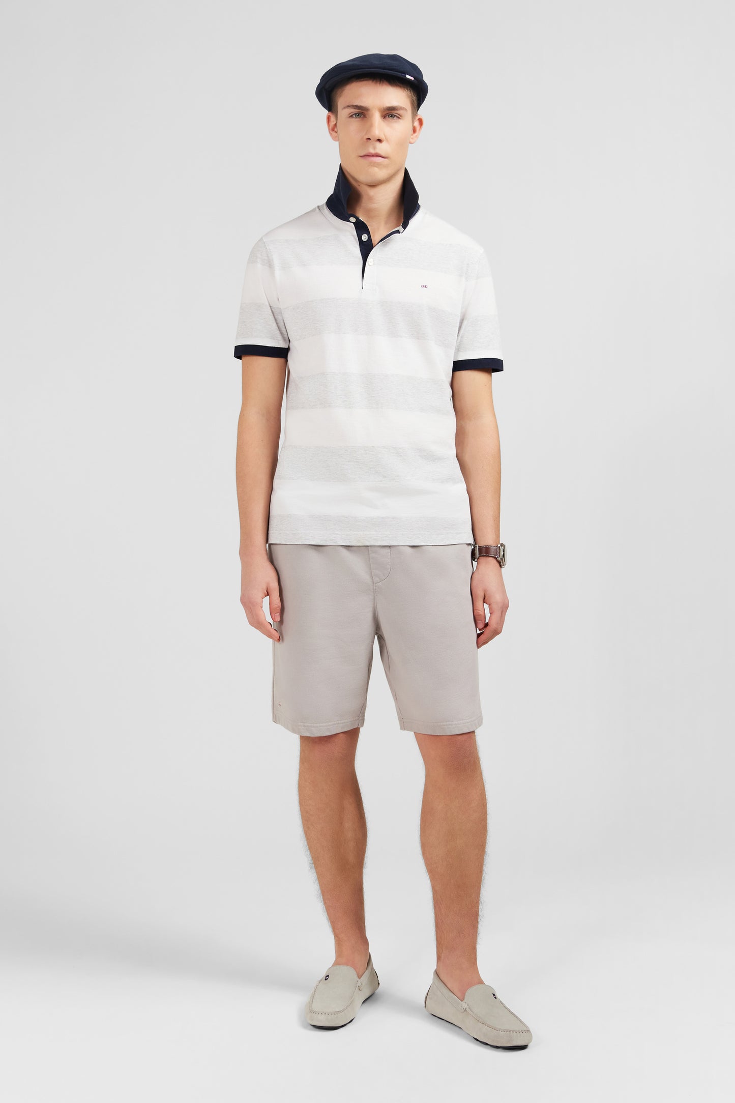 White striped short-sleeved polo shirt