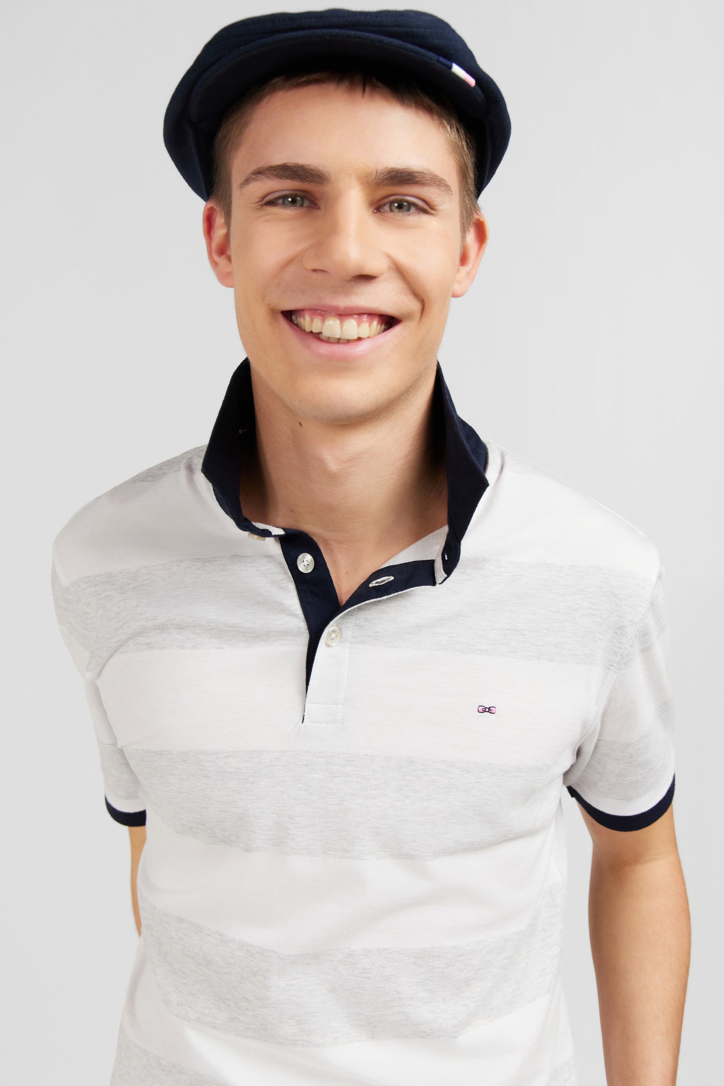 White striped short-sleeved polo shirt