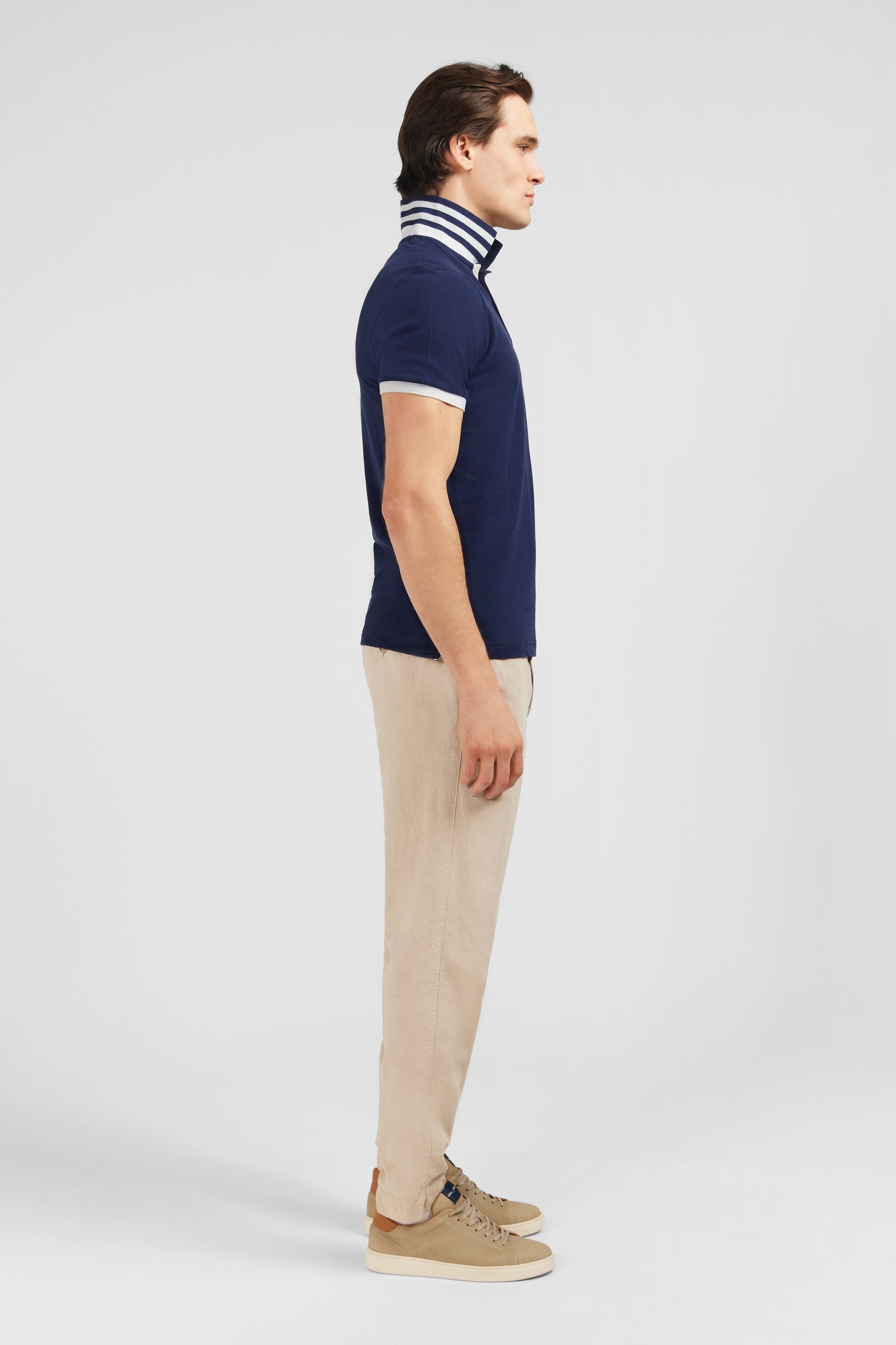 Navy blue short-sleeved polo shirt