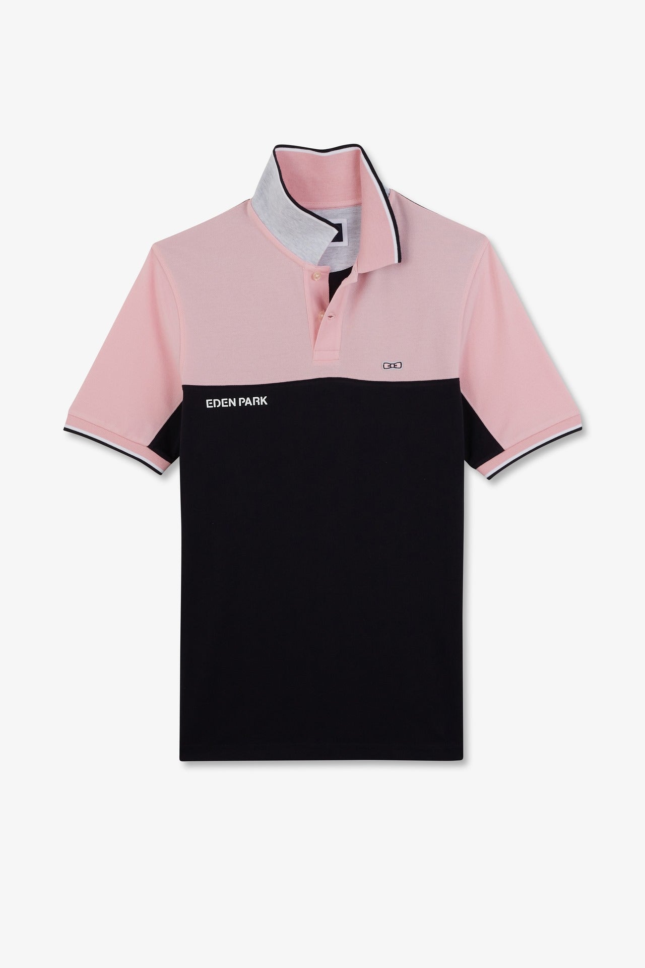 Pink short-sleeved colour-block polo shirt