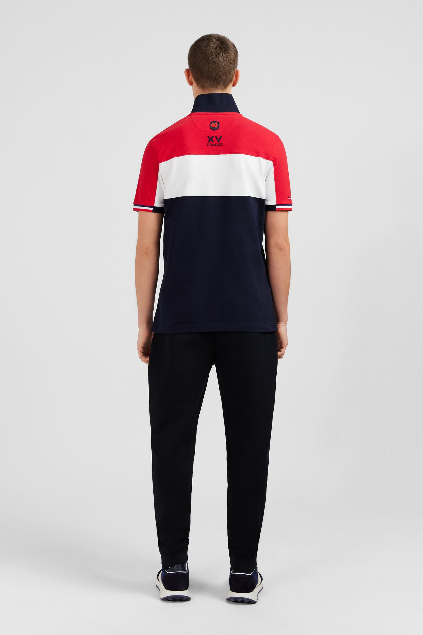 Red colour-block polo shirt in cotton pique with XV de France embroidery