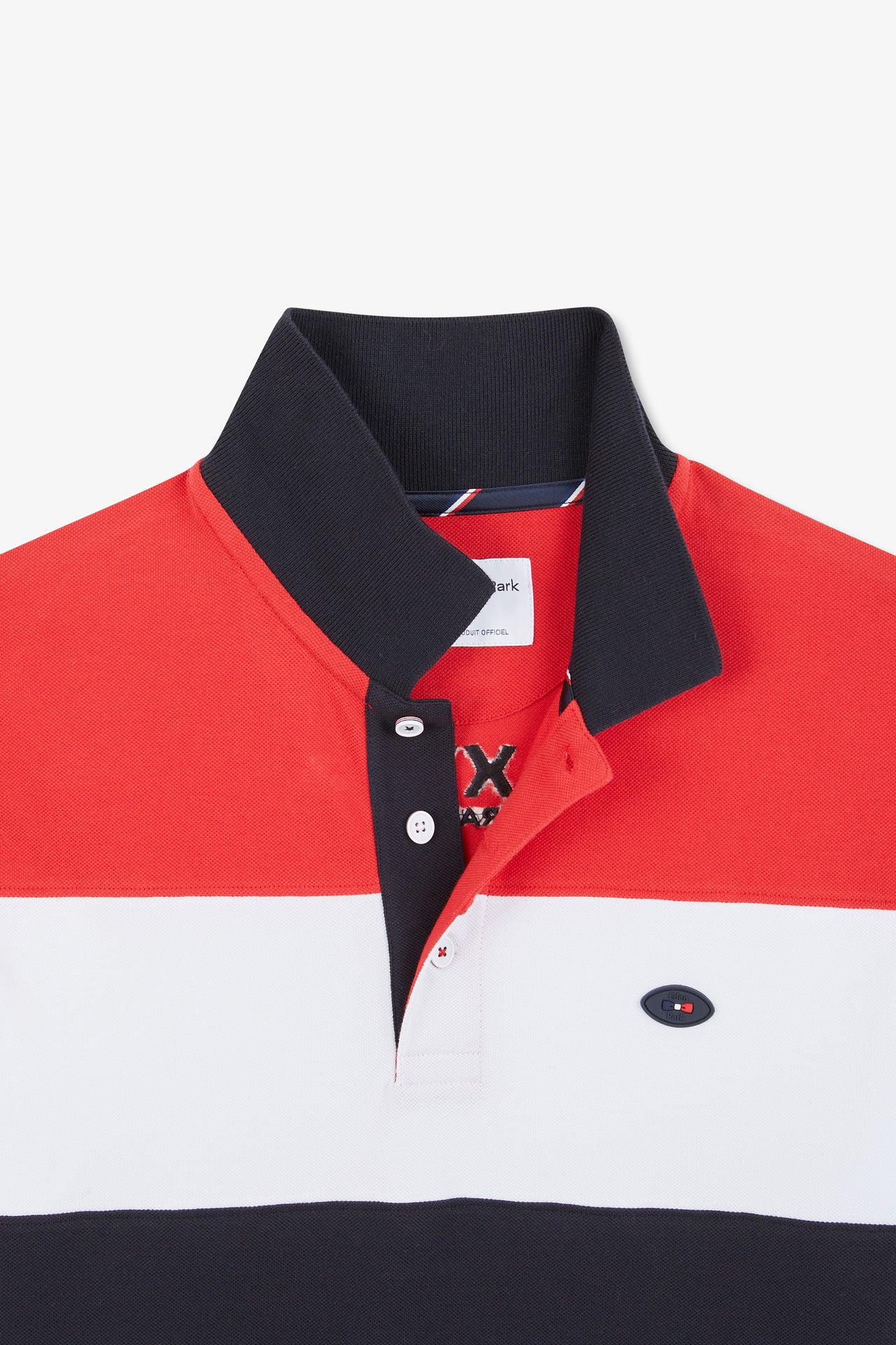 Red colour-block polo shirt in cotton pique with XV de France embroidery