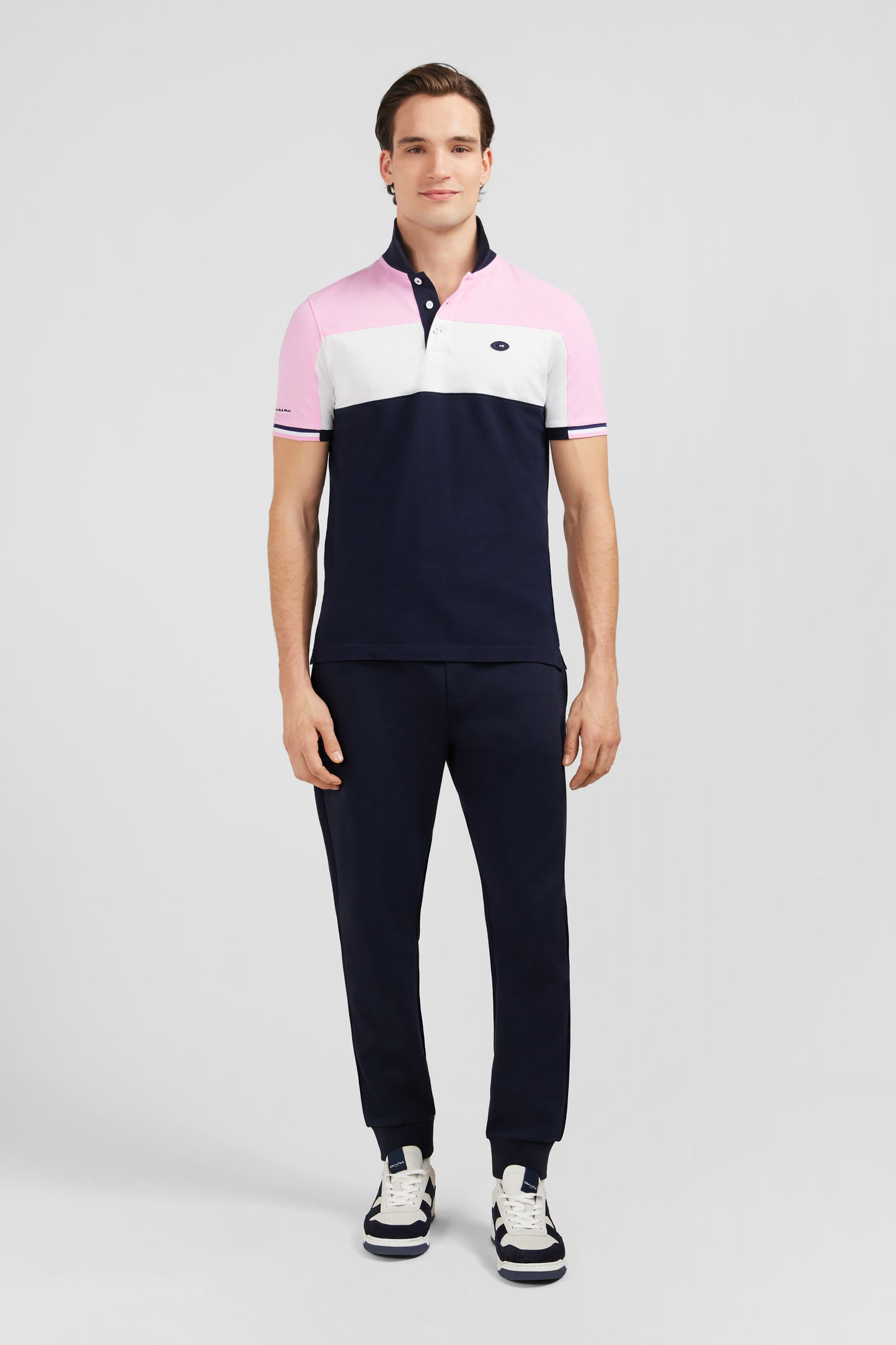 Pink colour-block polo shirt in cotton pique with XV de France embroidery