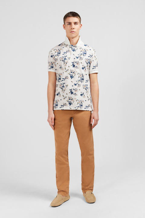 White polo shirt with an exclusive floral print - Image 1