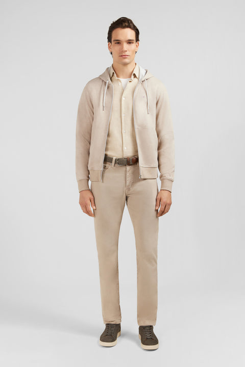 Beige zip sweatshirt with hood - Image 1