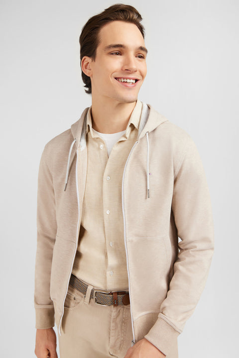 Beige zip sweatshirt with hood - Image 3
