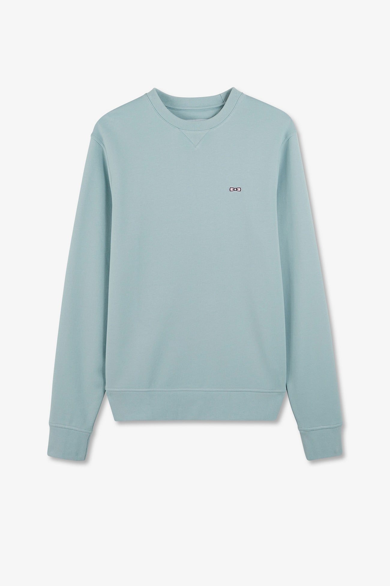Green fleece round-neck sweatshirt with bow tie embroidery