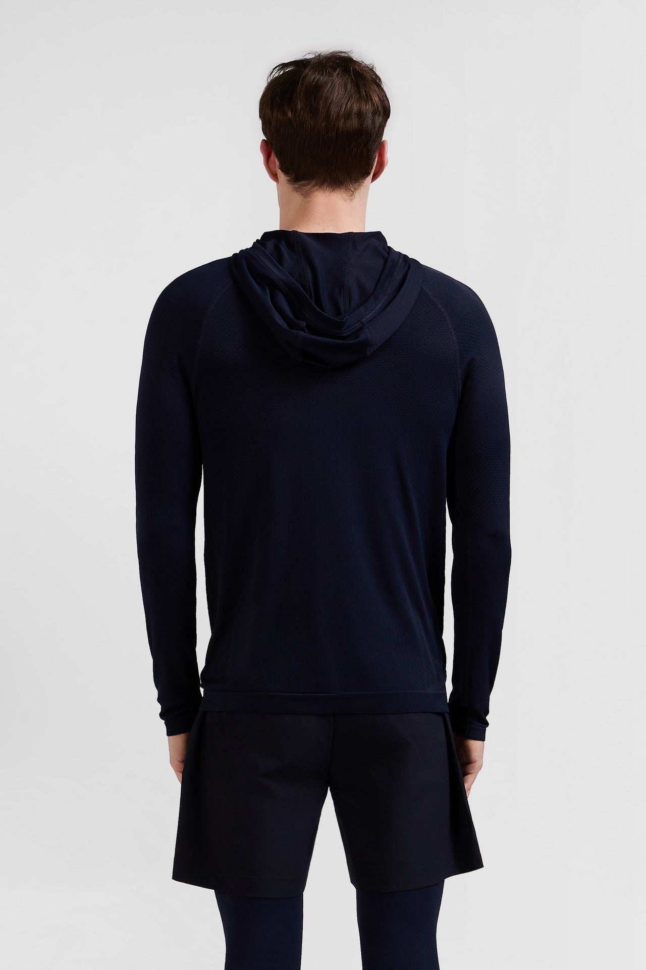 Sweatshirt à capuche à manches cerclées bleu marine