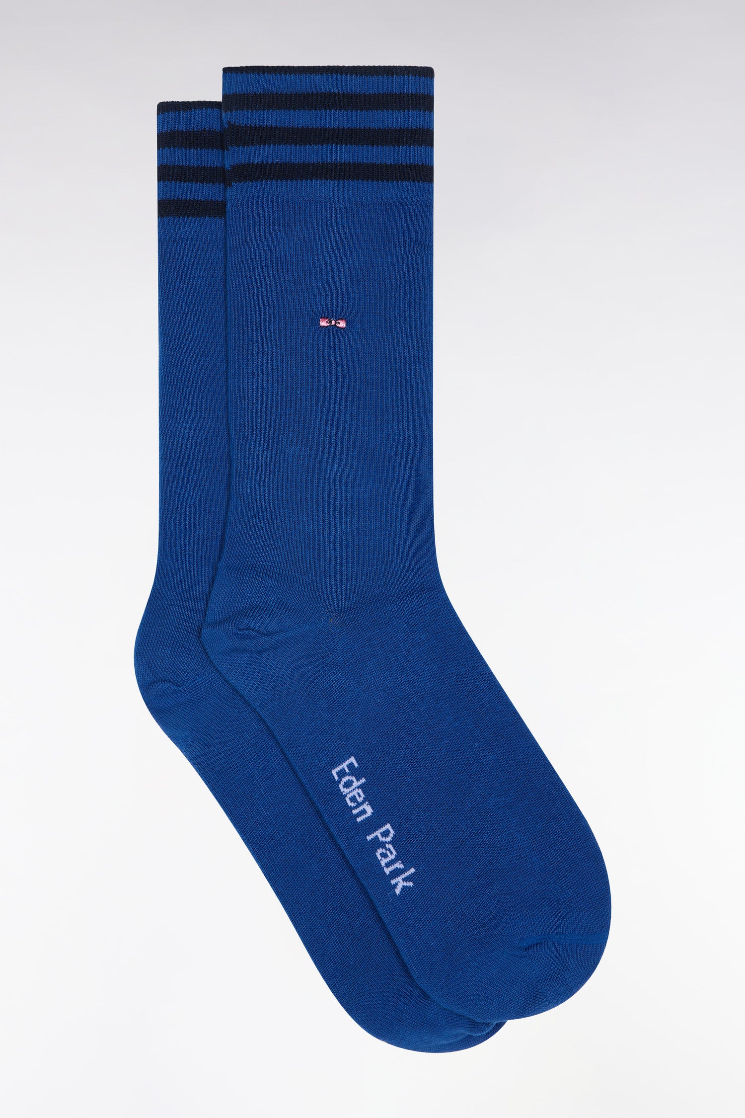 Chaussettes en coton stretch mélangé bleu à bordures cerclées