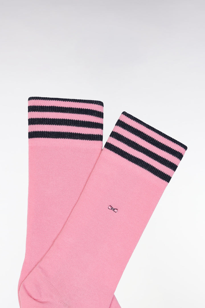 Chaussettes en coton stretch mélangé rose à bordures cerclées