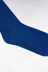 Stretch cotton blend socks with blue vertical stripes