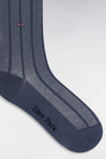 Stretch cotton blend socks with grey vertical stripes