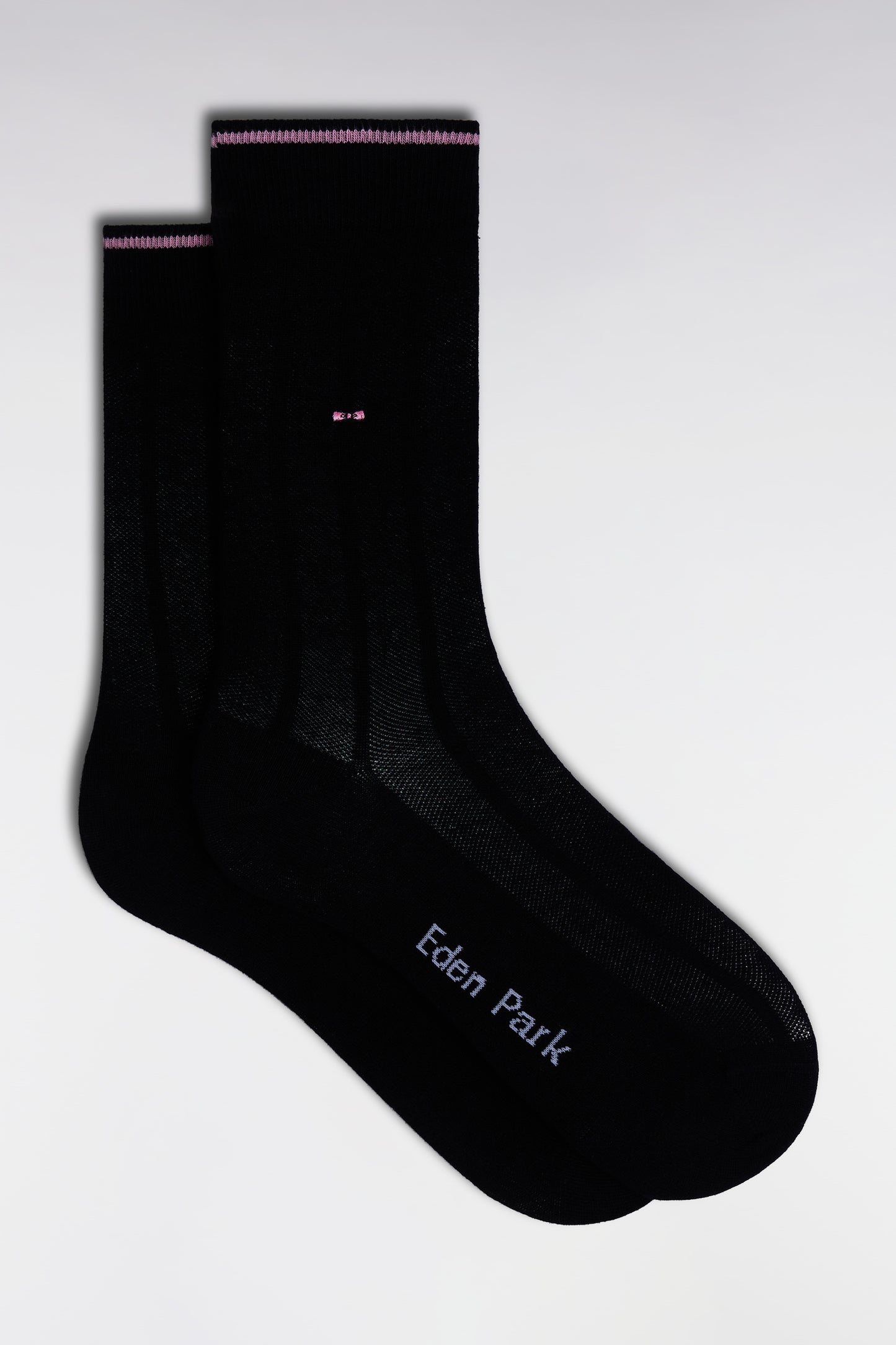 Stretch cotton blend socks with black vertical stripes