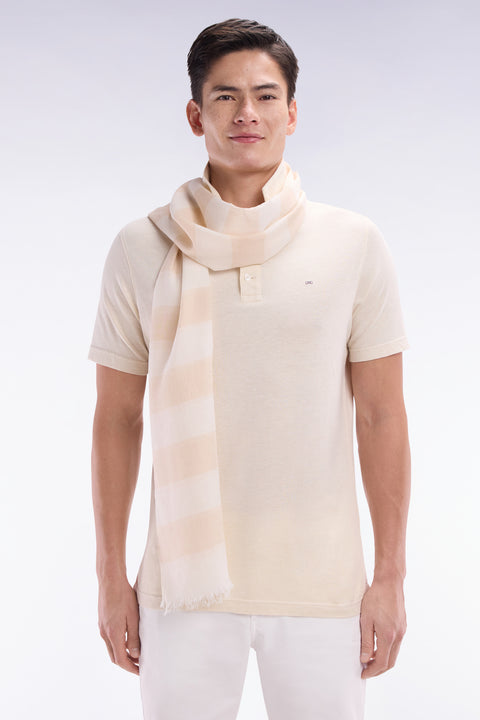 Beige cotton blend striped chèche - Image 1