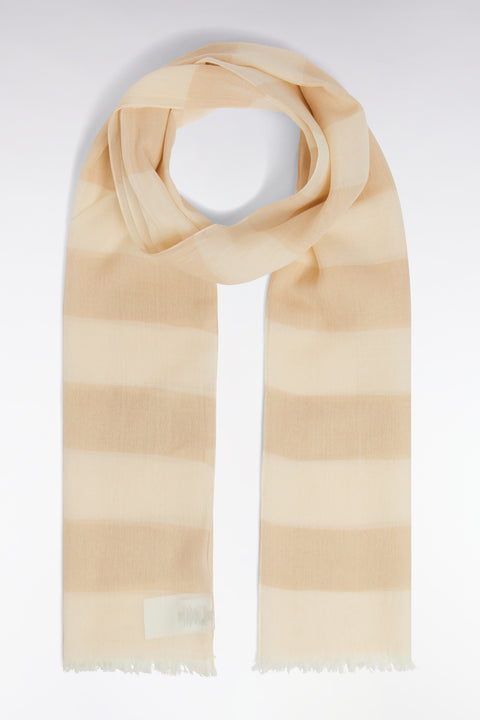 Beige cotton blend striped chèche - Image 2
