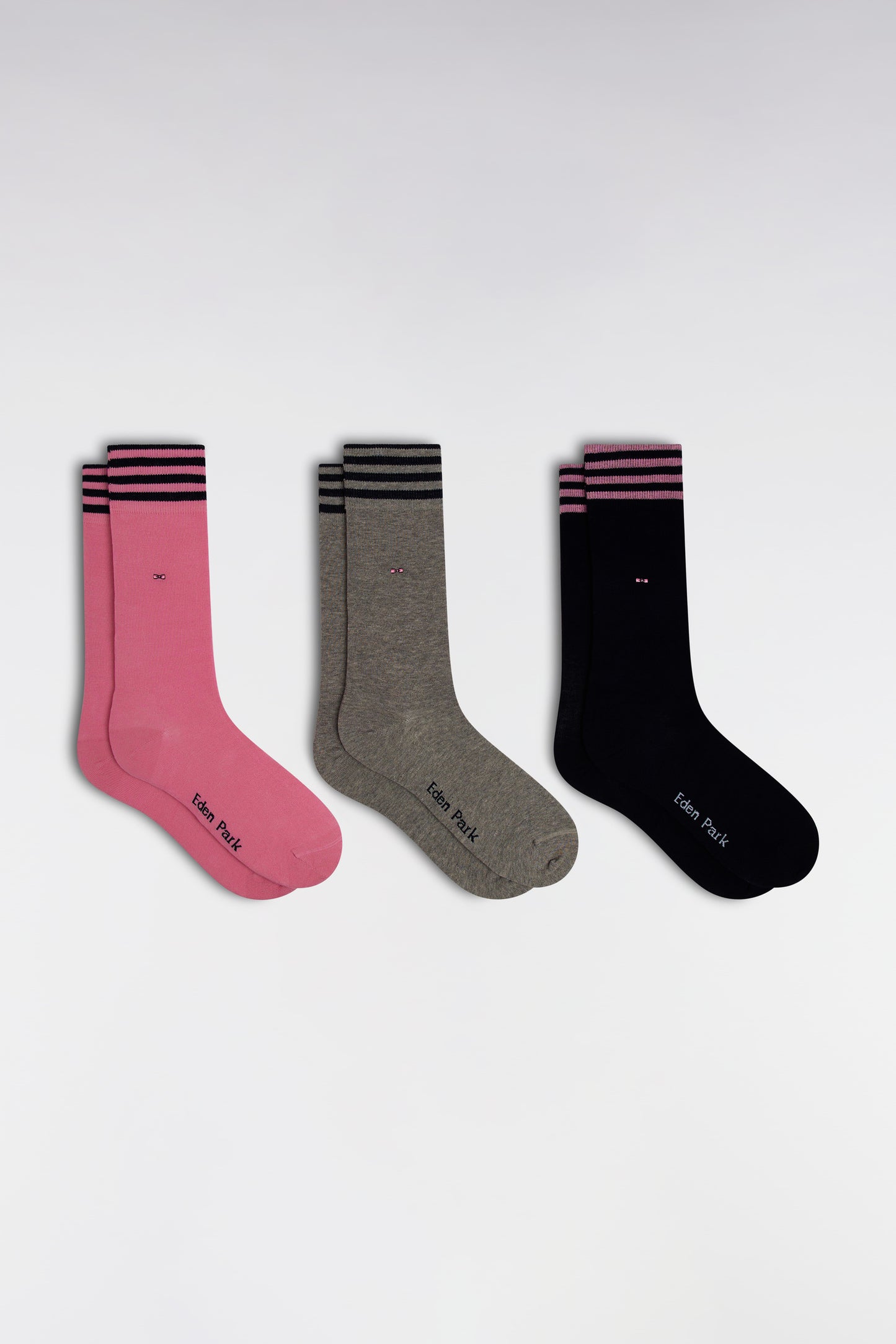 Pack of 3 pairs of pink and navy grey socks in stretch cotton blend