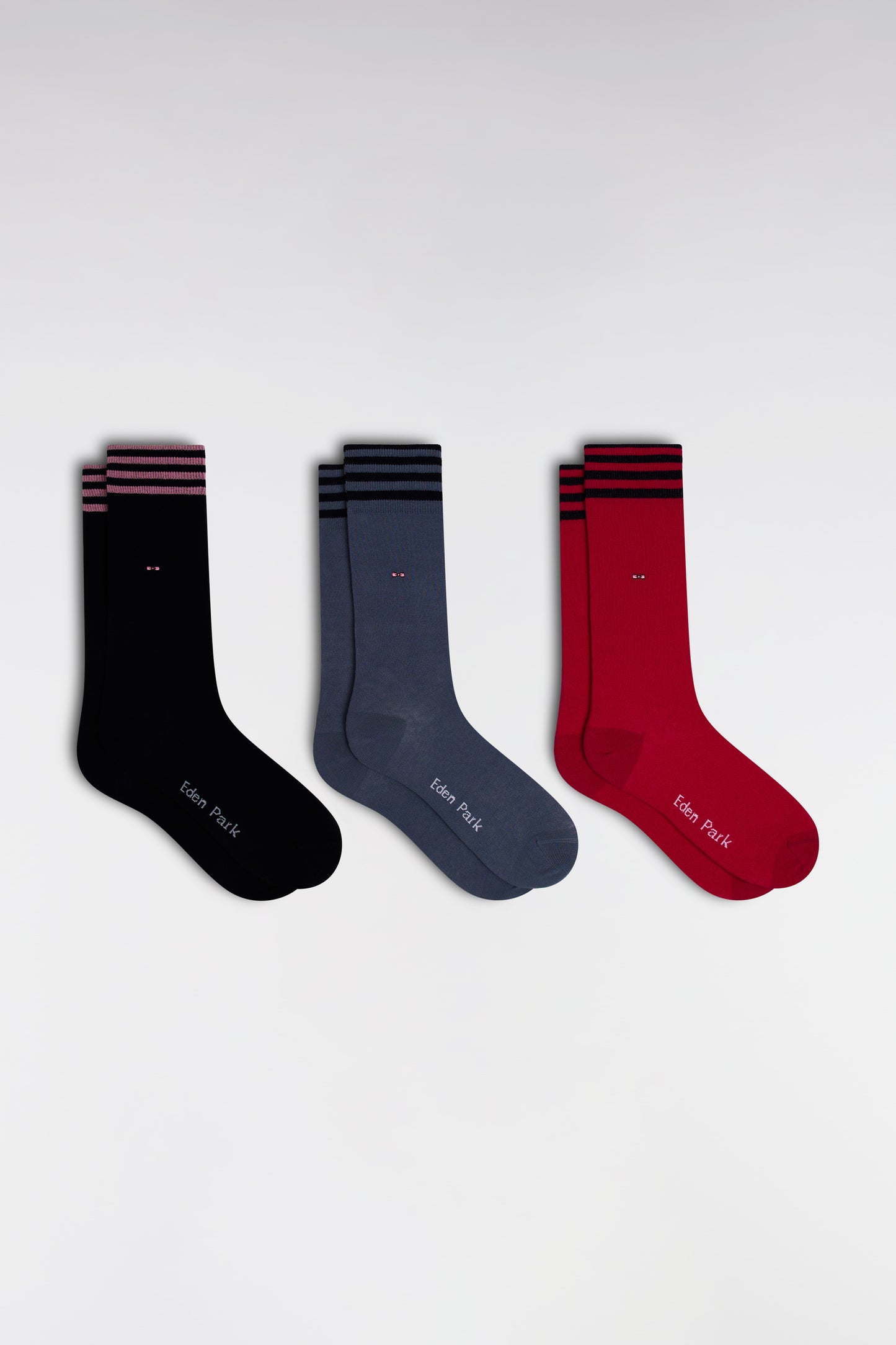 Pack of 3 pairs of navy fuchsia and grey socks in stretch cotton blend