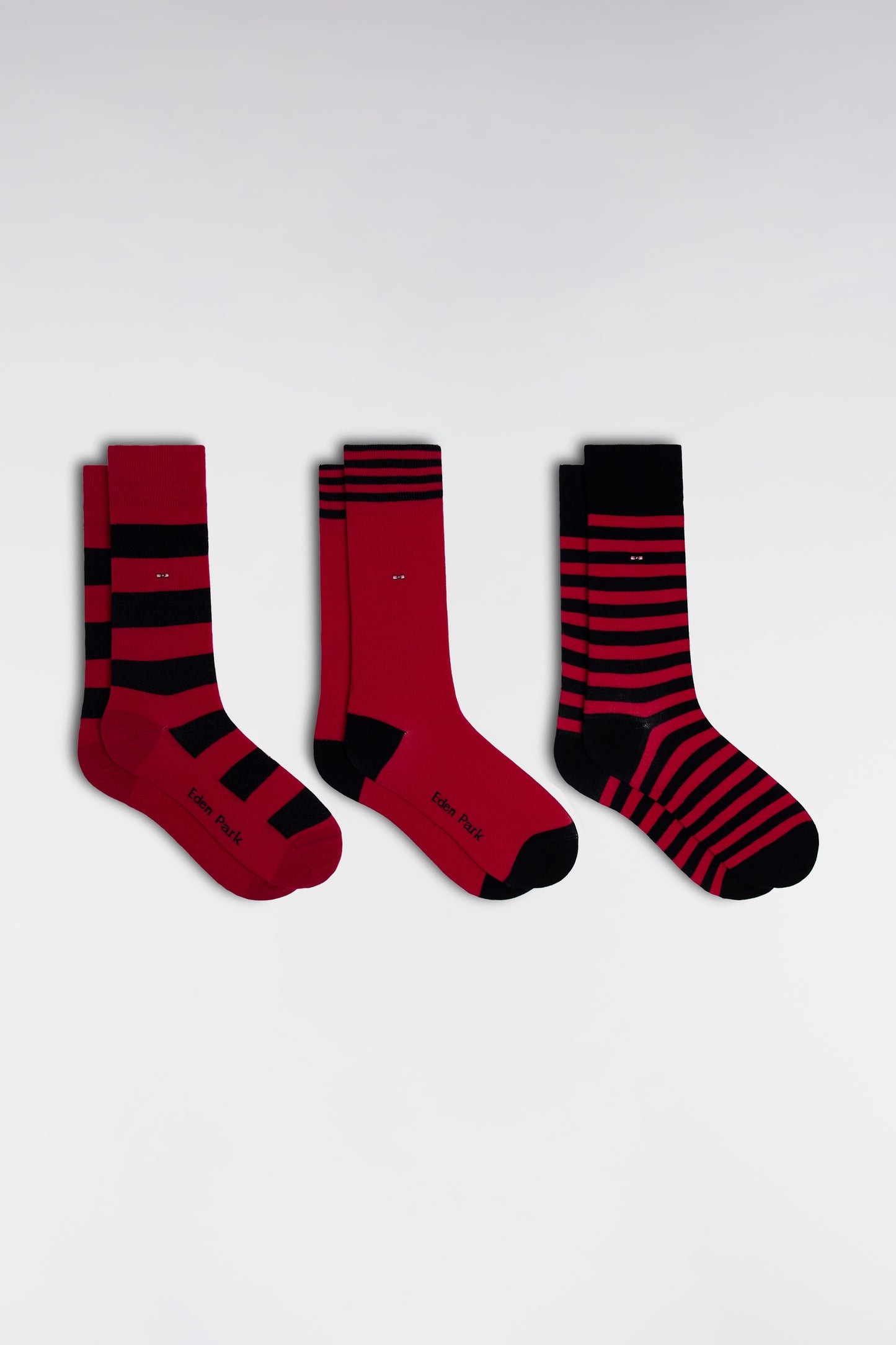 Pack of 3 pairs of navy and fuchsia full-rim socks in stretch cotton blend