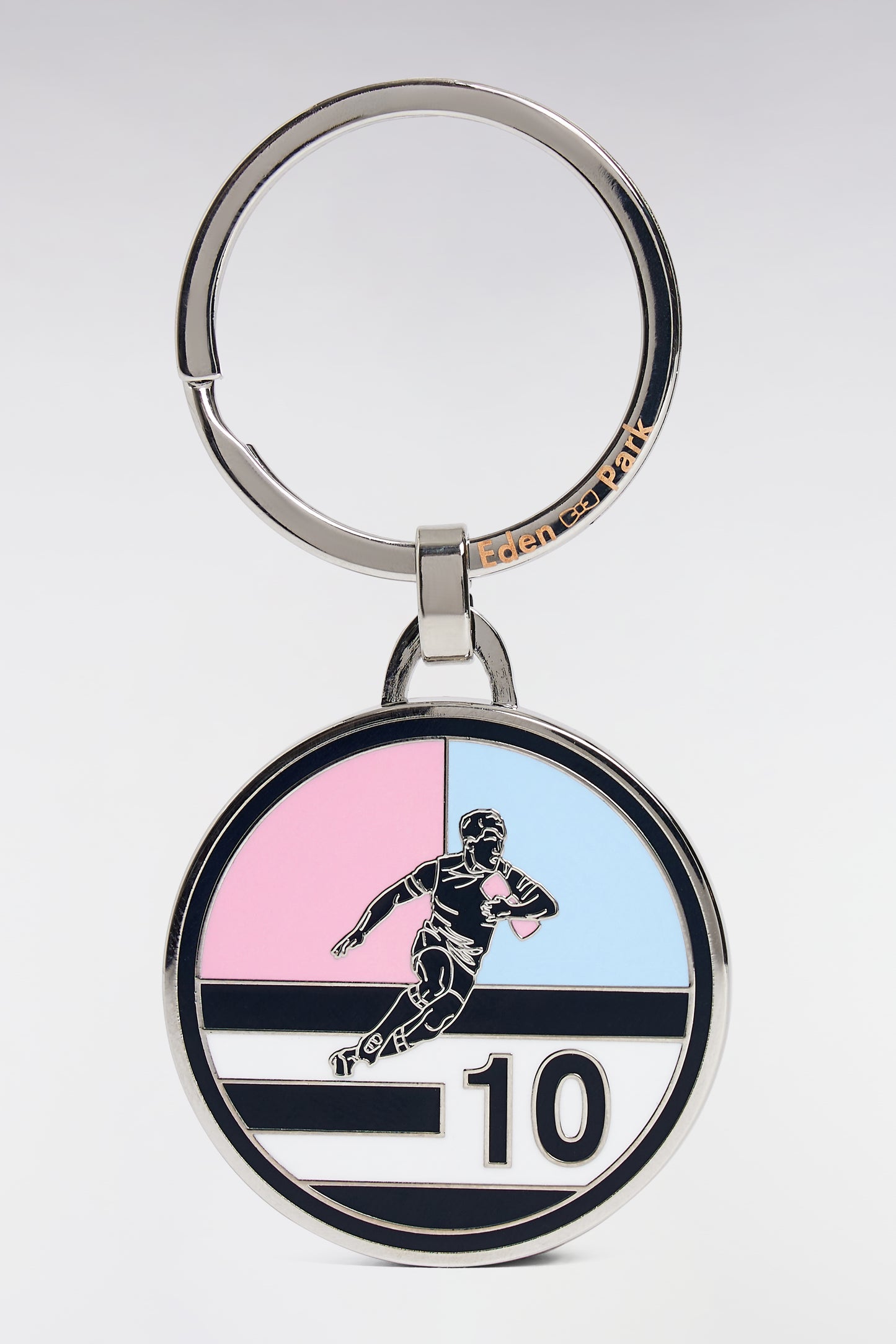 Enameled metal rugby medal keyring