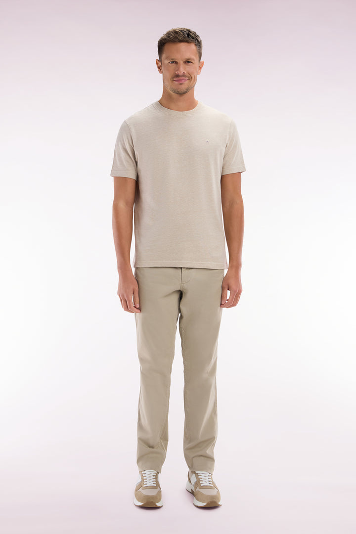 Pantalon chino sans plis en coton stretch beige coupe droite