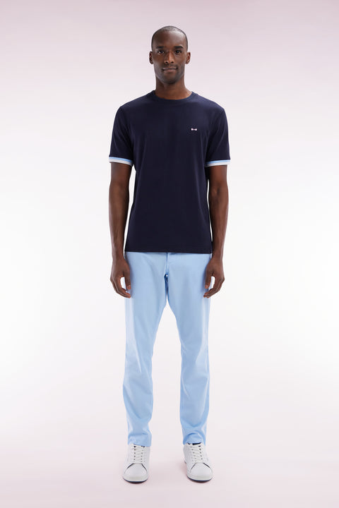 Light blue straight-cut stretch cotton pleat-free chinos - Image 1