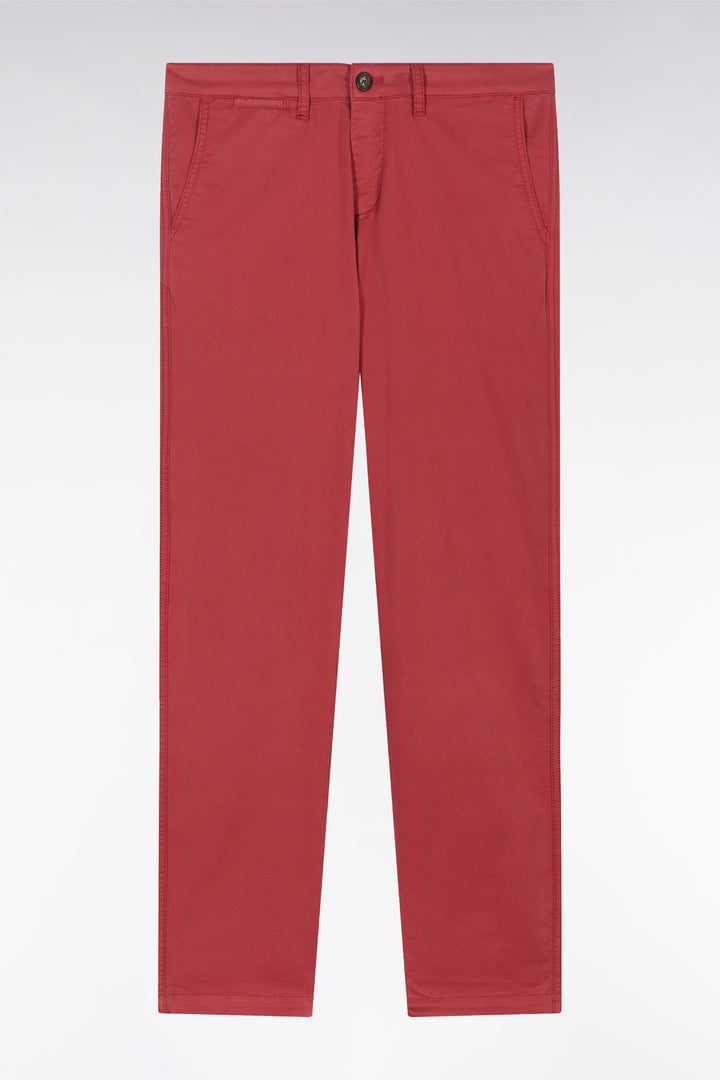 Pantalon chino sans plis en coton stretch rouge coupe droite