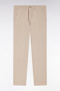 Pantalon chino sans pli en coton et lin stretch beige coupe droite