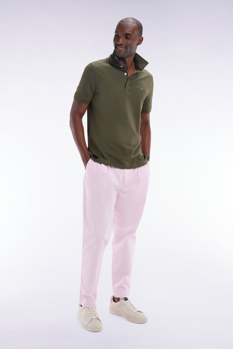 Pleated straight fit chinos in pink stretch cotton - Image 3