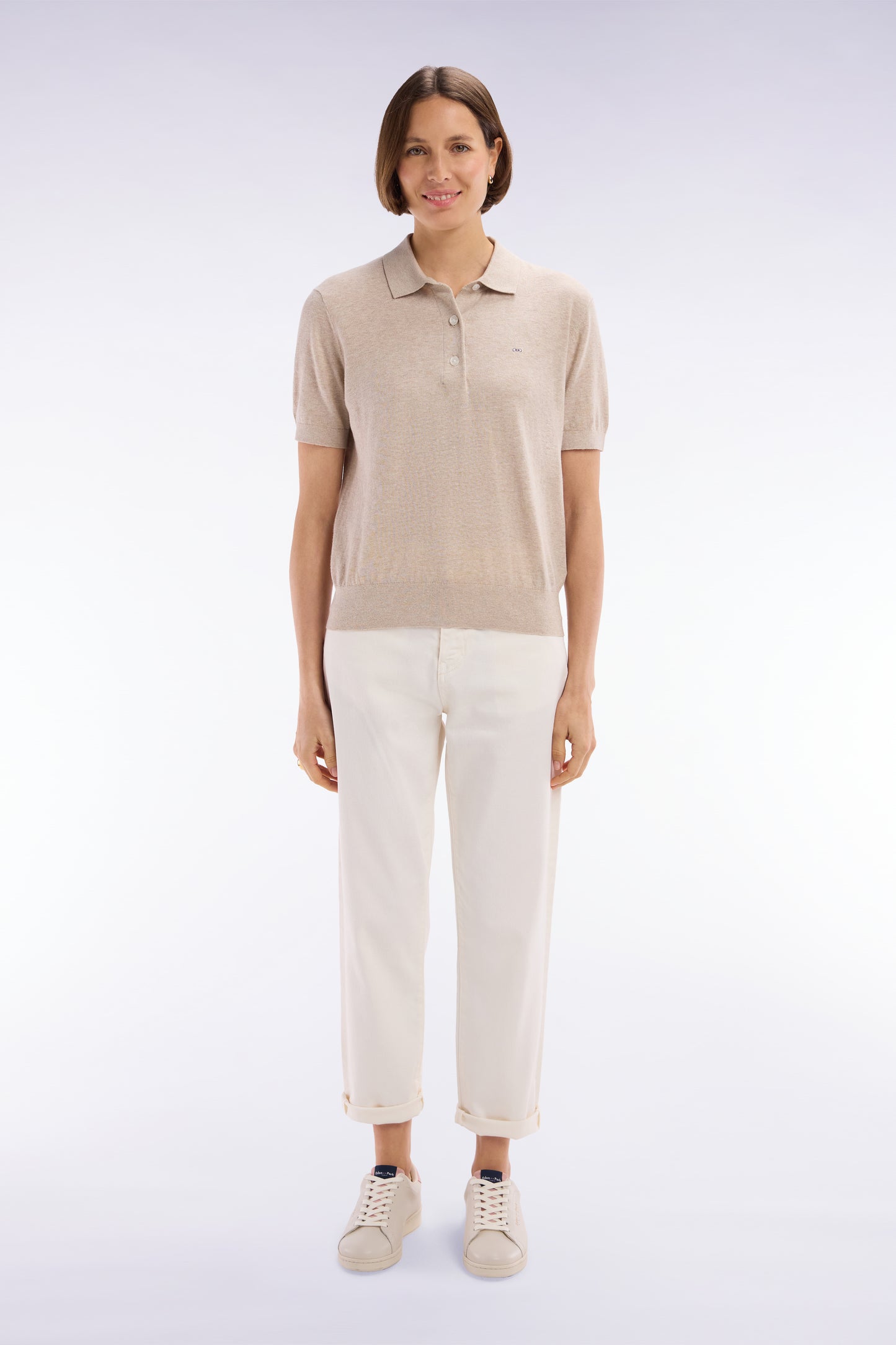 Comfort cut beige stretch denim 5-pocket jeans