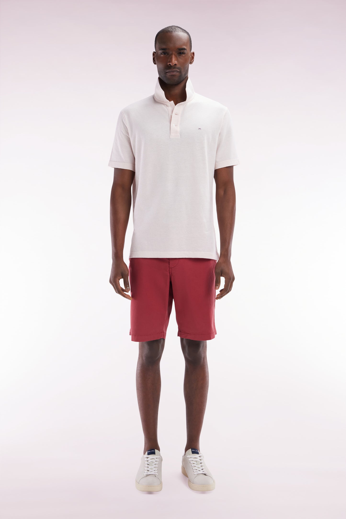 Red straight-cut stretch cotton chino Bermuda shorts