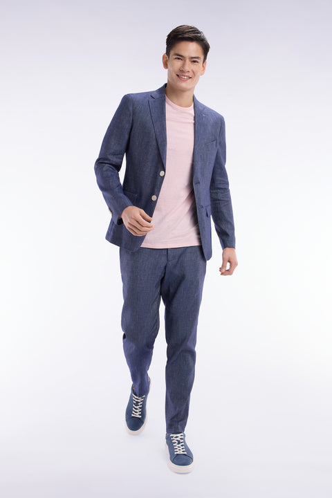 Indigo linen and stretch cotton elasticated pants - Image 3