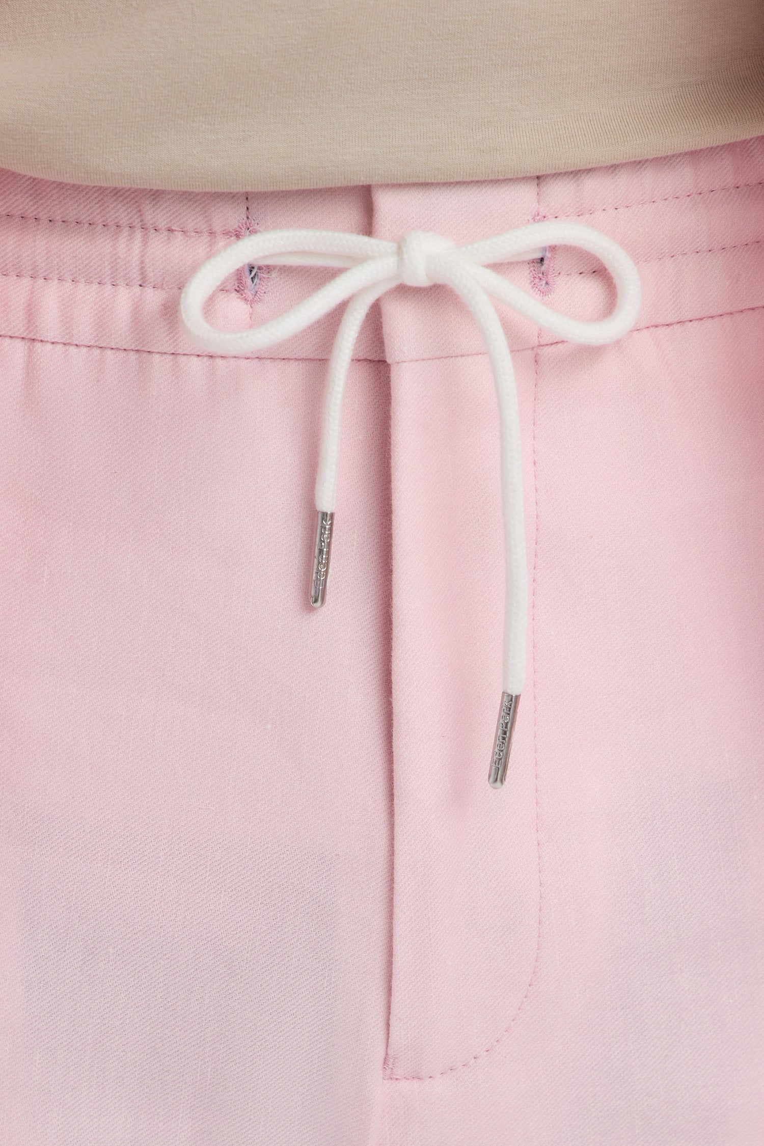 Pantalon à taille élastique en lin et coton stretch rose