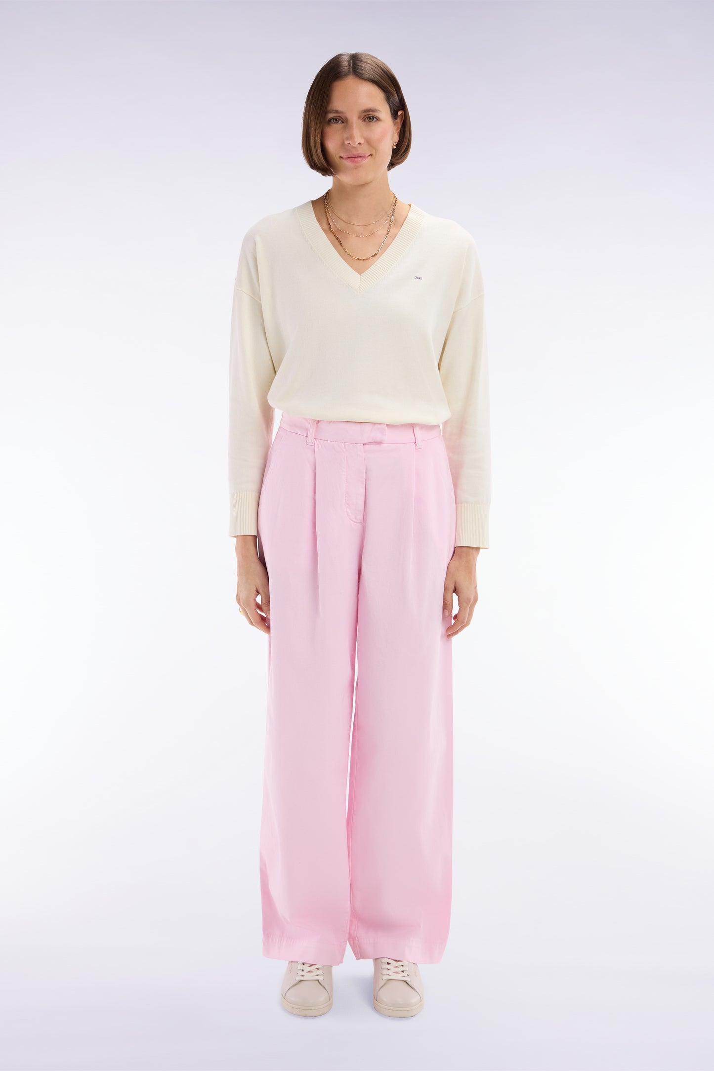 Pantalon en coton stretch rose coupe décontractée