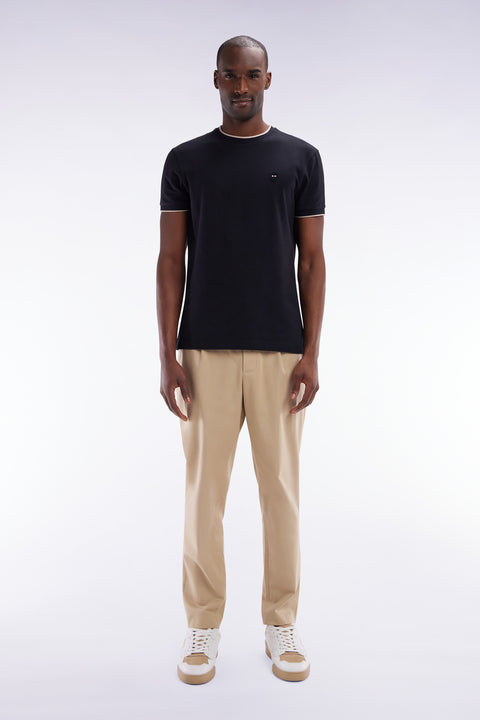Elastic trousers in beige lyocell and stretch cotton - Image 1