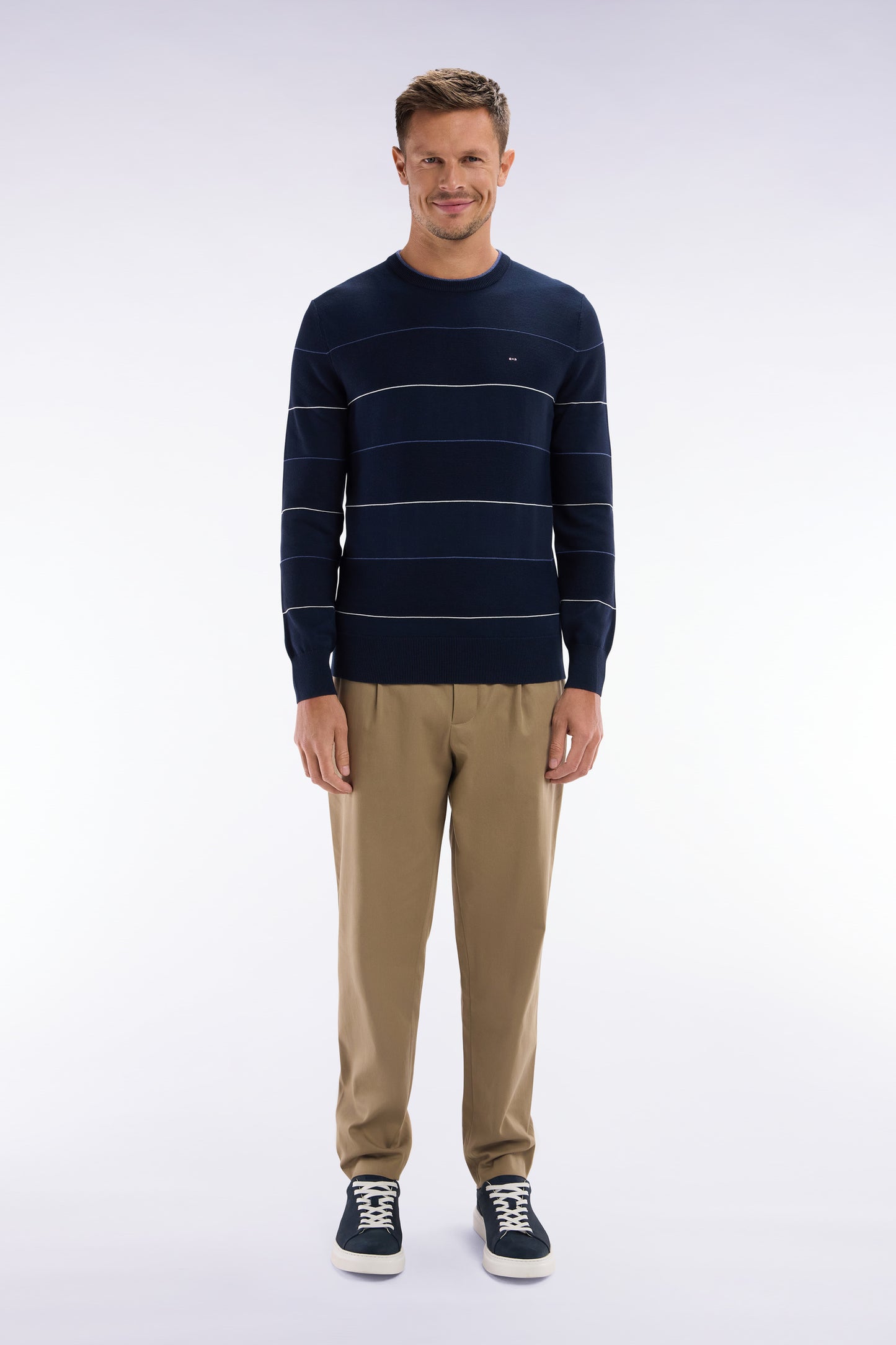 Elastic trousers in camel lyocell and stretch cotton
