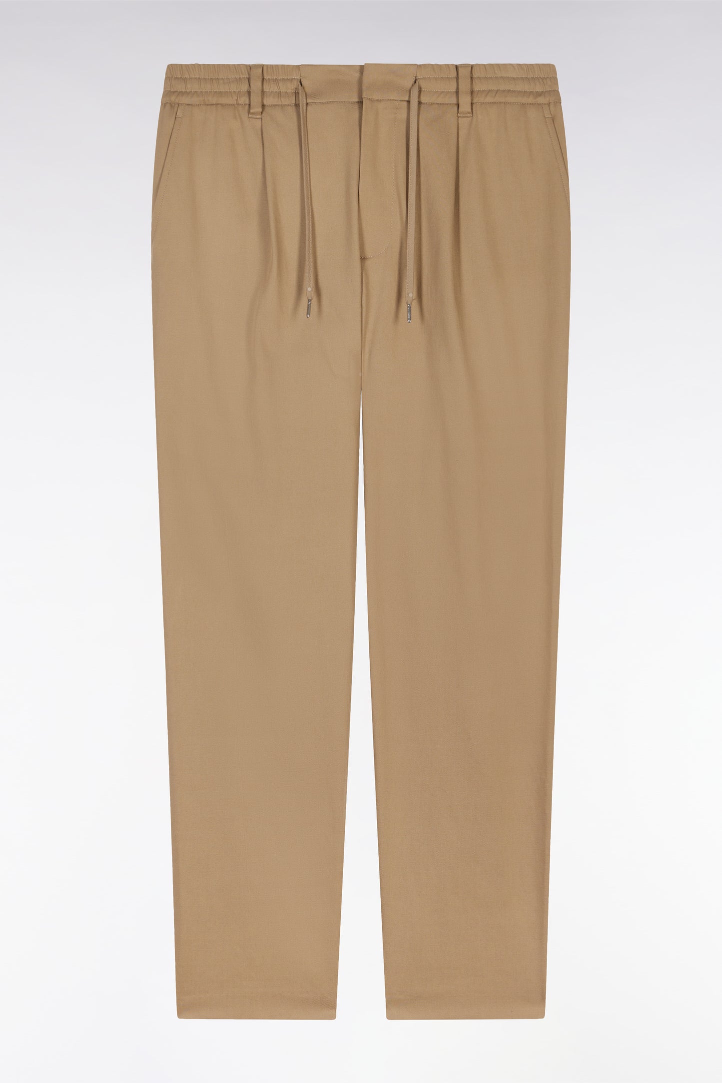 Elastic trousers in camel lyocell and stretch cotton