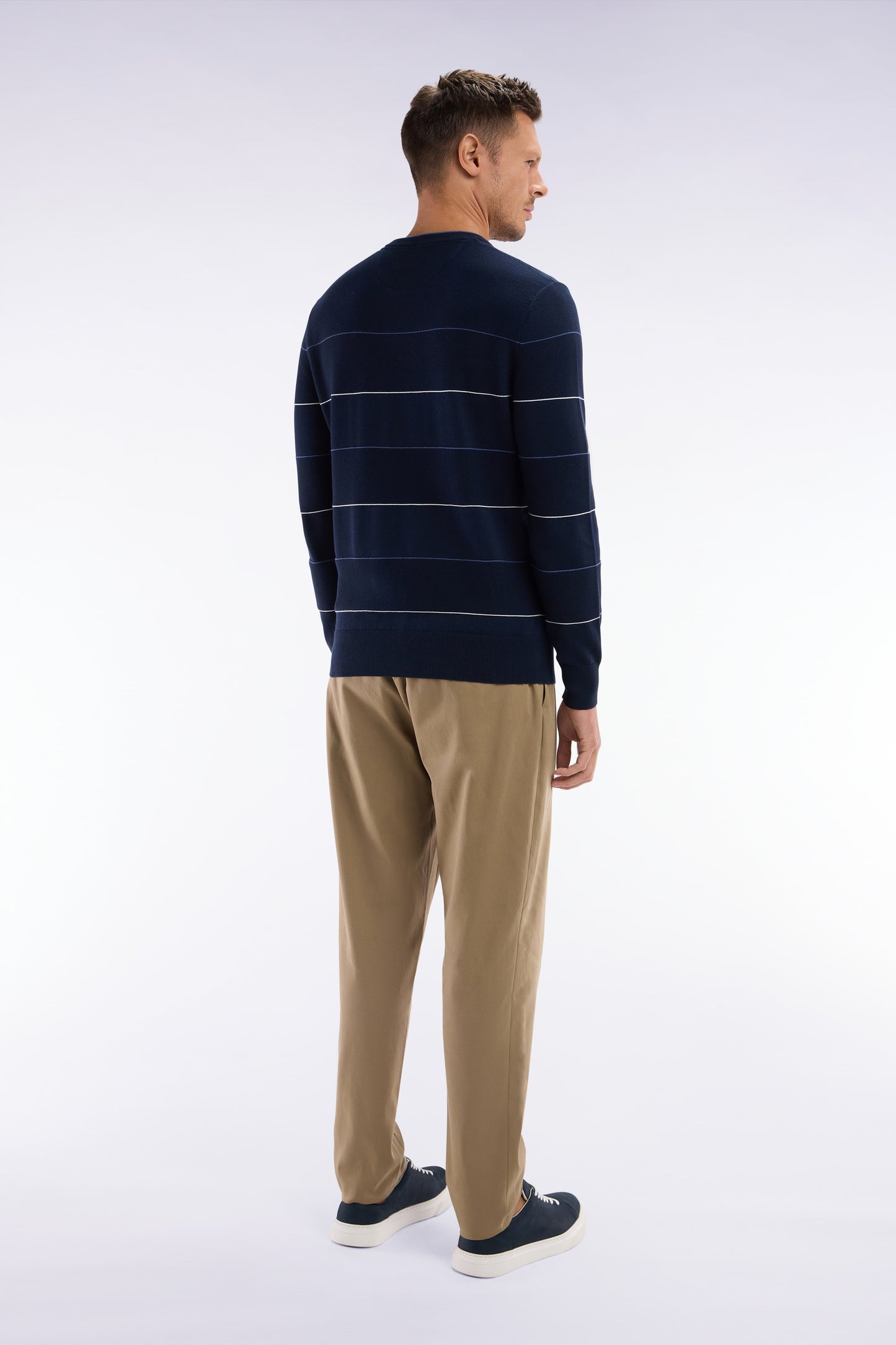 Elastic trousers in camel lyocell and stretch cotton