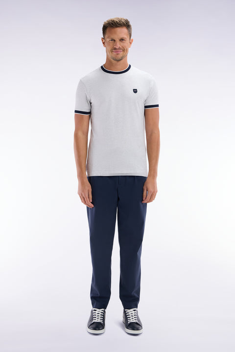 Elastic trousers in navy lyocell and stretch cotton - Image 1