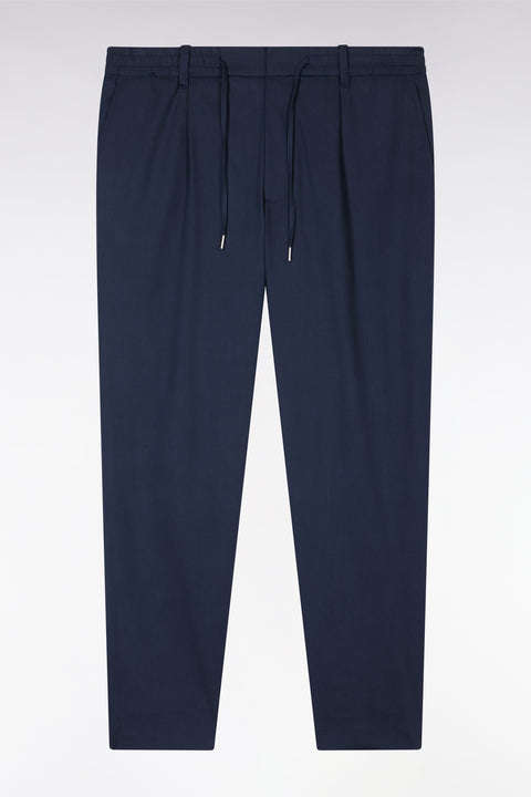 Elastic trousers in navy lyocell and stretch cotton - Image 2