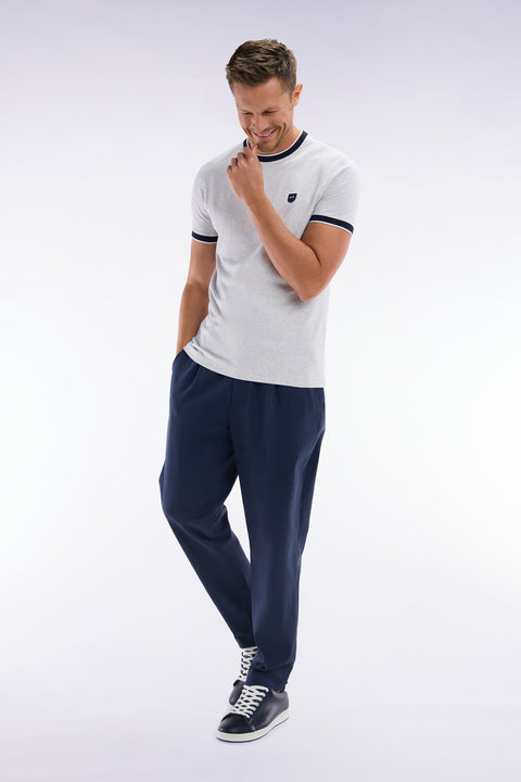 Elastic trousers in navy lyocell and stretch cotton - Image 3