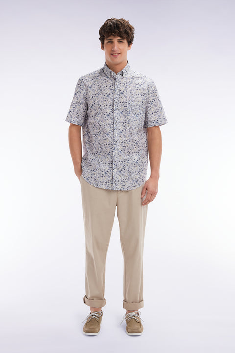 Elastic chinos in beige stretch cotton - lyocell blend - Image 1