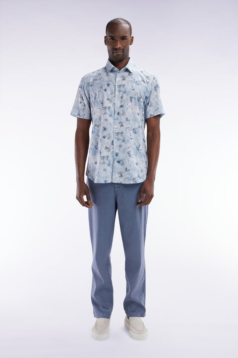Flowing elastic trousers in grey stretch linen - cotton blend - Image 1
