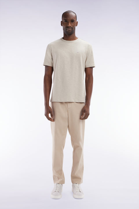 Stretch cotton beige elastic trousers in Modern fit - Image 1