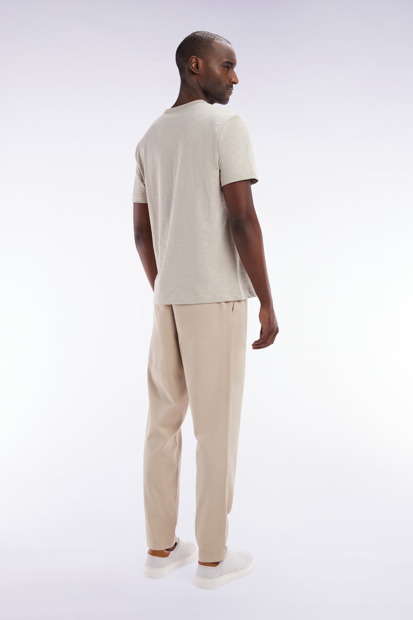 Pantalon à taille élastique en coton stretch coupe Modern beige