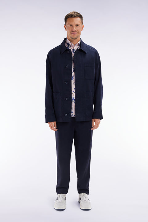 Stretch cotton navy elastic trousers in Modern fit - Image 1