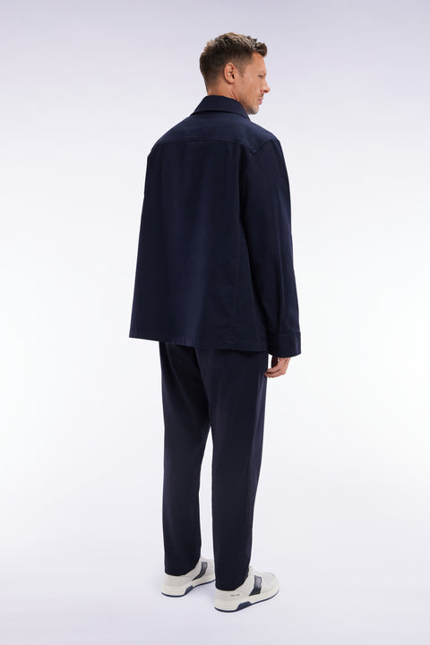 Stretch cotton navy elastic trousers in Modern fit - Image 3