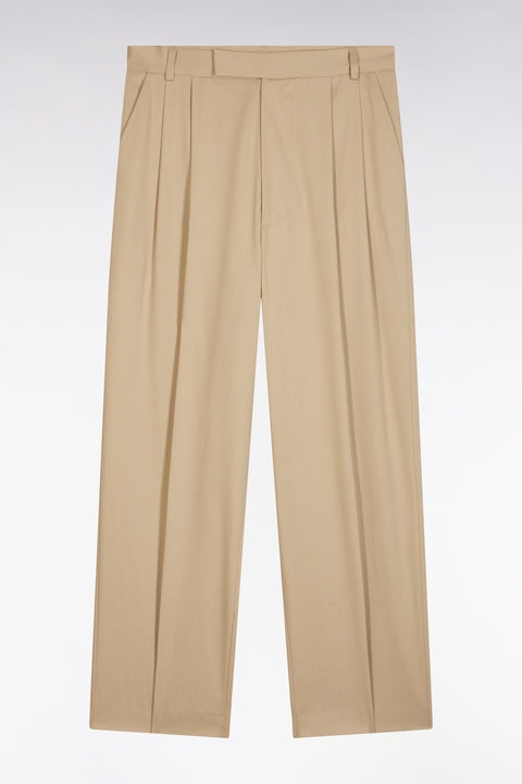 Wide-leg beige pleated trousers in stretch lyocell and cotton - Image 2