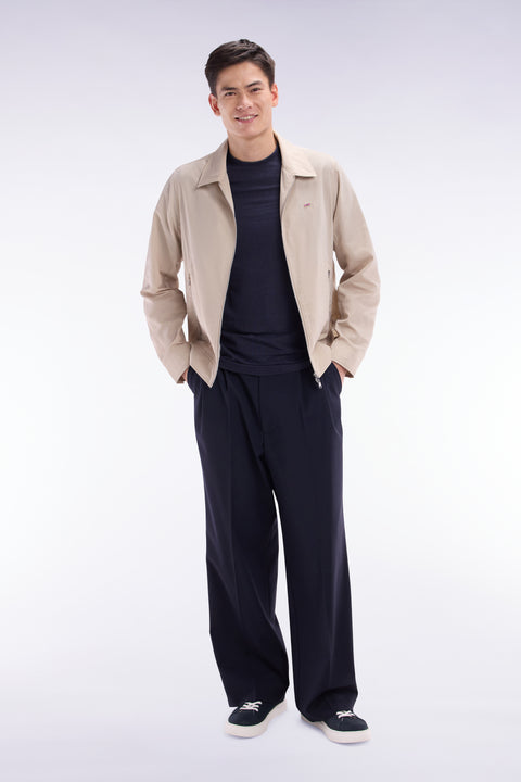 Wide-leg pleated trousers in navy stretch wool blend - Image 3